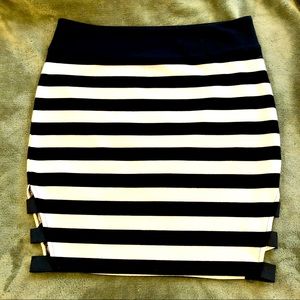 UO Silence & Noise Black & White Striped Cutout Skirt